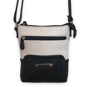 Stone Mountain Leather Black Off White Crossbody Handbag Purse Made in USA